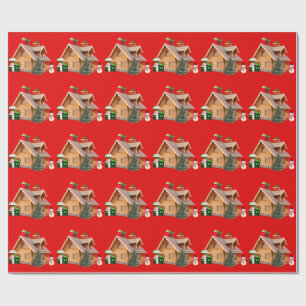 Christmas Cabin Red Wrapping Paper
