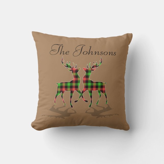Christmas Cabin Rustic Deer Plaid  Cushion (Front)