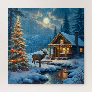  Christmas cabin snow art jigsaw puzzle