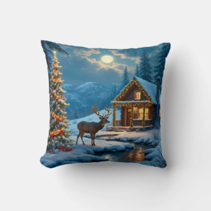 Christmas Cabin Throw Pillow