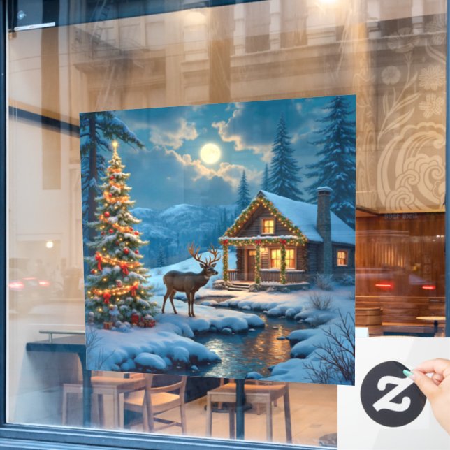 Christmas Cabin Window Cling (Cafe Window)