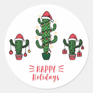 Christmas cacti classic round sticker