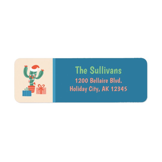 Christmas Cactus and Presents Return Address (Front)