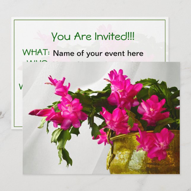 Christmas Cactus Closeup Photograph Invitation (Front/Back)