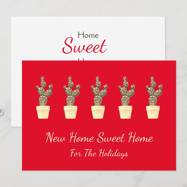 Christmas Cactus Cute Red Moving New Address Announcement (Front/Back)