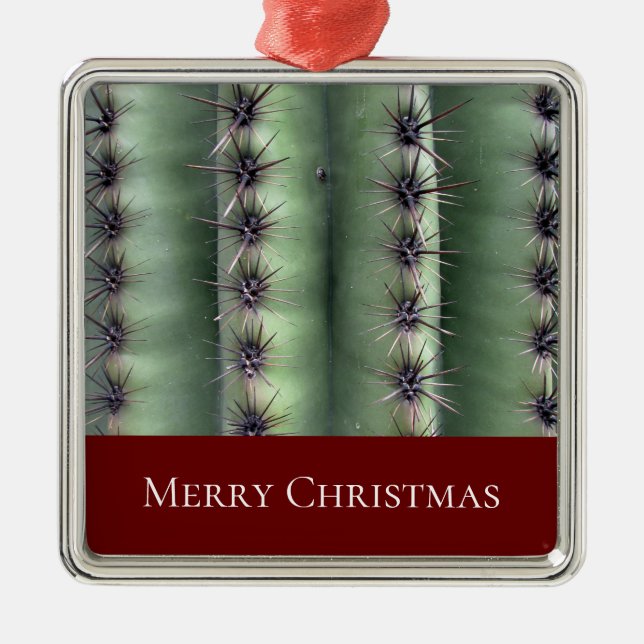 Christmas Cactus Desert Southwest Red Green Metal Tree Decoration (Front)
