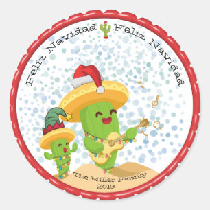 Christmas Cactus Feliz Navidad Classic Round Sticker