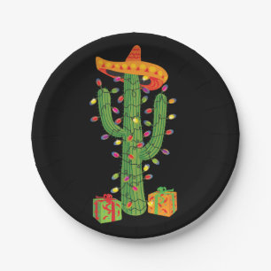 Christmas Cactus Feliz Navidad paper plates