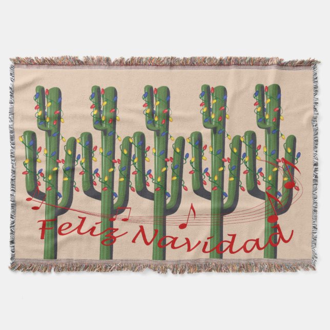 Christmas Cactus Feliz Navidad Throw Blanket (Front)