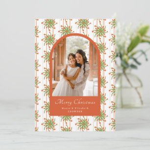 Christmas Cactus Floral Striped Photo Christmas Holiday Card