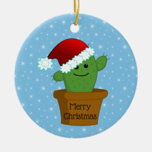 Christmas Cactus in a Santa Hat Ceramic Tree Decoration