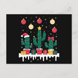 Christmas Cactus Lights Santa Hat Snow Xmas Holiday Postcard