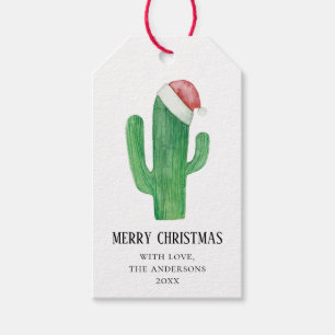 Christmas cactus. New Year. Green and red cacti Gift Tags