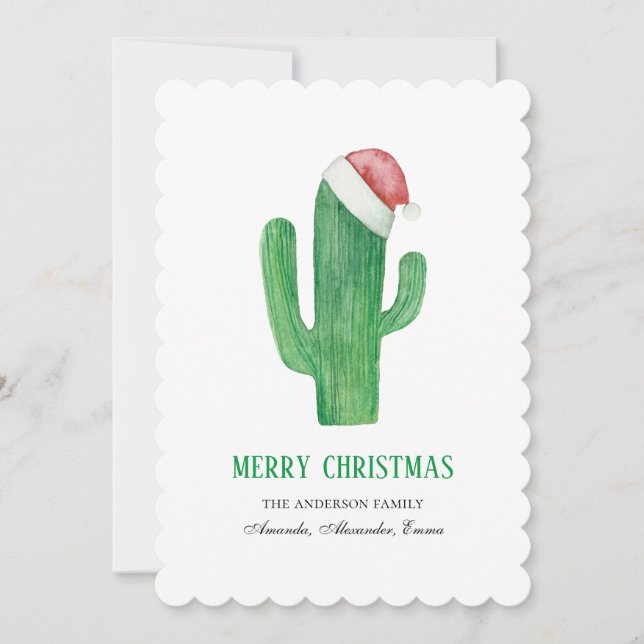 Christmas cactus. New Year. Green and red cacti Holiday Card (Front)