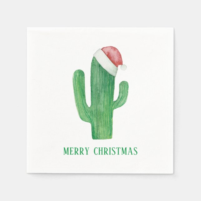 Christmas cactus. New Year. Green and red cacti Napkin (Front)