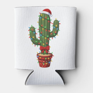Christmas Cactus Wearing a Santa Hat Xmas Plant Can Cooler