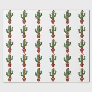 Christmas Cactus Wearing a Santa Hat Xmas Plant  Wrapping Paper