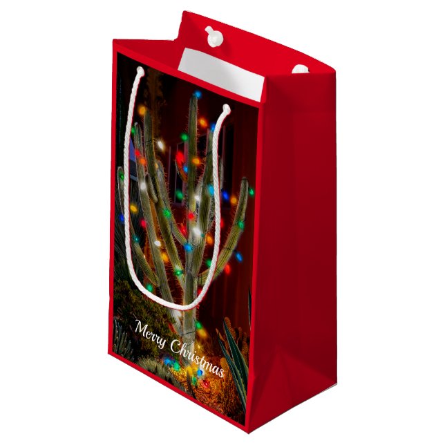 Christmas Cactus with Glowing Lights Red Gift Bag (Front Angled)