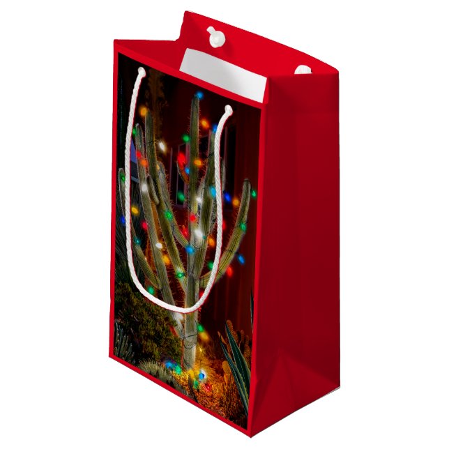 Christmas Cactus with Glowing Lights Small Gift Bag (Front Angled)
