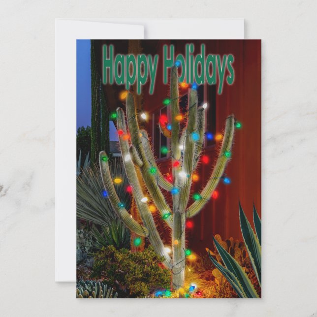 Christmas Cactus with Happy Holidays Holiday Card (Front)