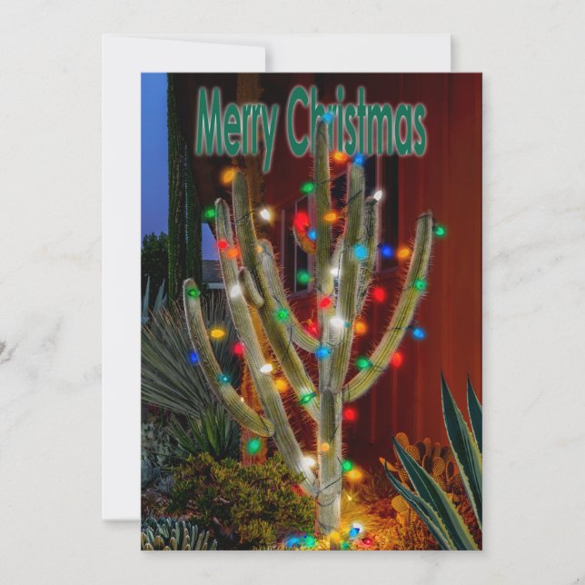 Christmas Cactus with Merry Christmas. Holiday Card (Front)