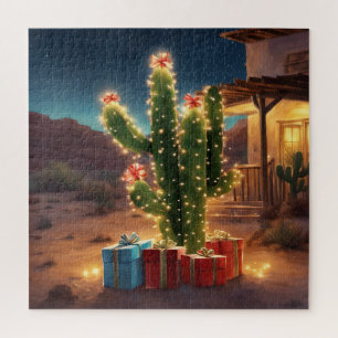 Christmas Cactus With Presents In Front Of A House Jigsaw Puzzle