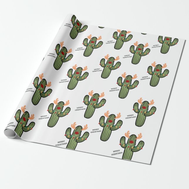 Christmas Cactus Wrapping Paper (Unrolled)