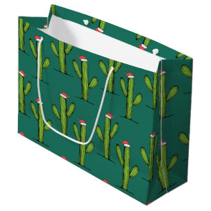 Christmas Cactus Wrapping Paper Large  Gift Bag