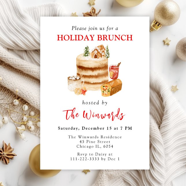 Christmas Cake and Drinks Holiday Brunch Invitation (Creator Uploaded)