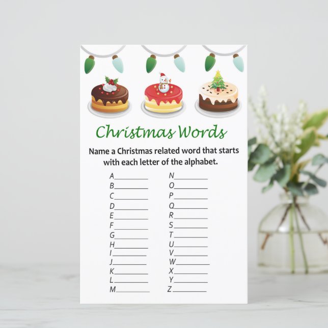 Christmas cake christmas alphabet words game (Standing Front)