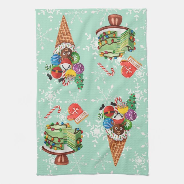 Christmas Cake Cookies Pops Snowflake Dish Tea Towel (Vertical)
