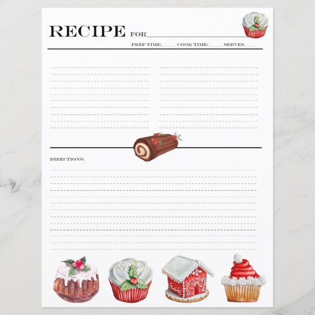 Christmas Cake Recipe Book Binder Cards (Front)