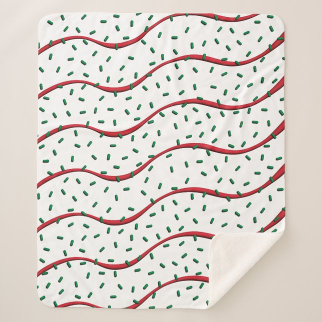Christmas Cake Red Stripe Frosting Green Sprinkles Sherpa Blanket (Front)
