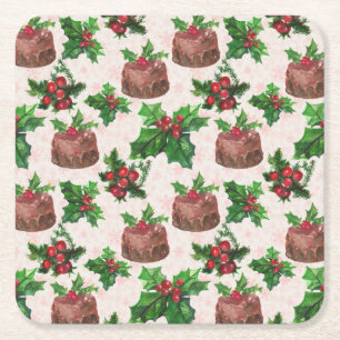 Christmas Cake Square Paper Coaster