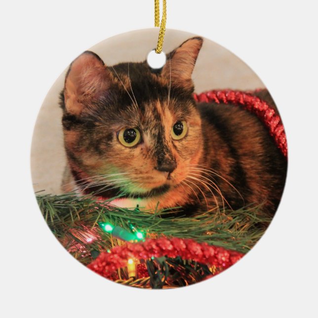 Christmas Calico Cat Ornament (Front)