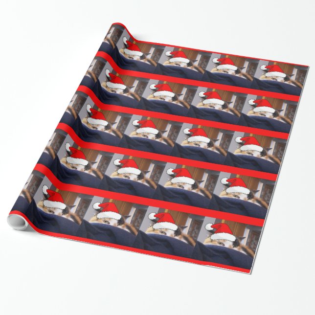Christmas Calico Cat Wrapping Paper (Unrolled)