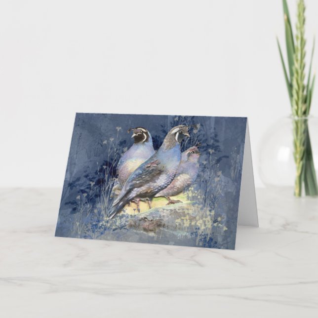 Christmas California Quail Bird Nature Art Holiday Card (Front)