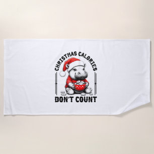 Christmas Calories Don't Count Funny Moo Deng Cook Beach Towel