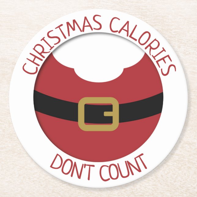Christmas calories Santa's belly red suit Round Paper Coaster (Front)