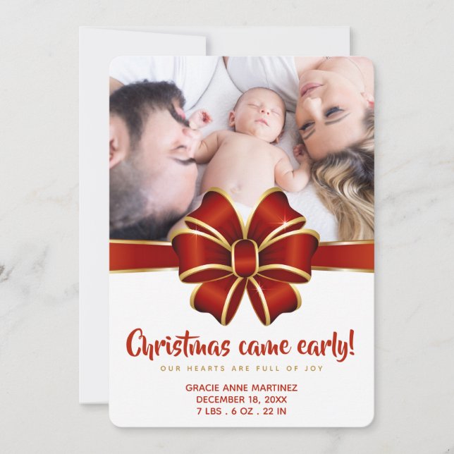 Christmas Came Early Photo Birth Announcement (Front)