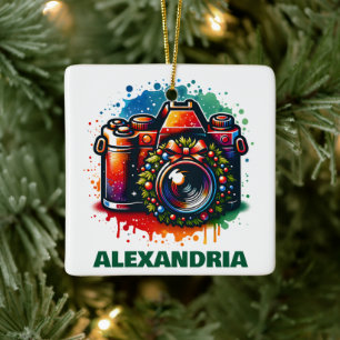 Christmas Camera Photography Enthusiast Custom Ceramic Ornament