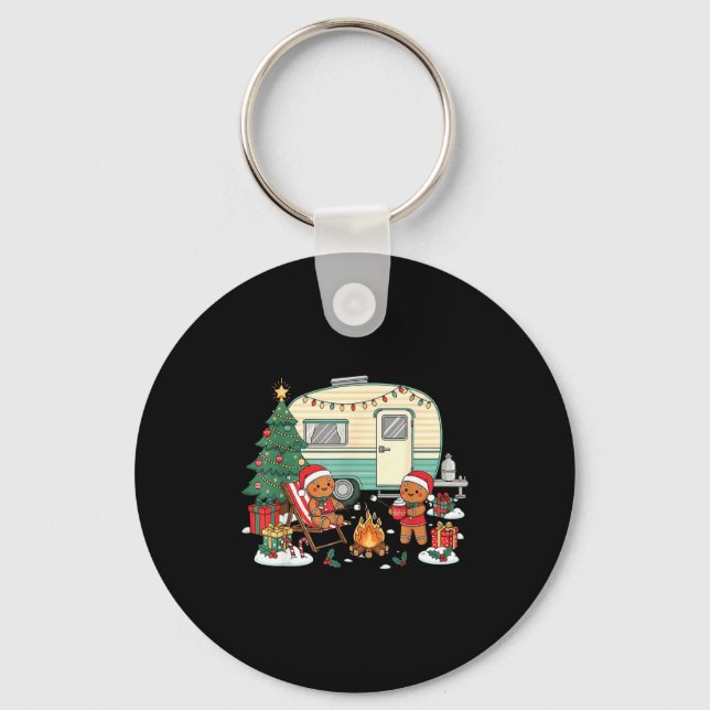 Christmas Camng Gingerbread Campfire Tree Santa Ha Key Ring (Front)
