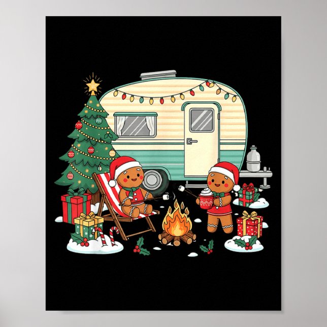 Christmas Camng Gingerbread Campfire Tree Santa Ha Poster (Front)