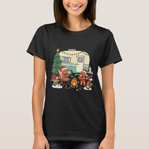 Christmas Camng Gingerbread Campfire Tree Santa Ha T-Shirt