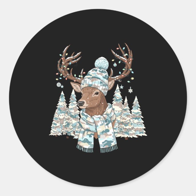 Christmas Camo Hunting Reindeer Pajamas With Deer  Classic Round Sticker (Front)