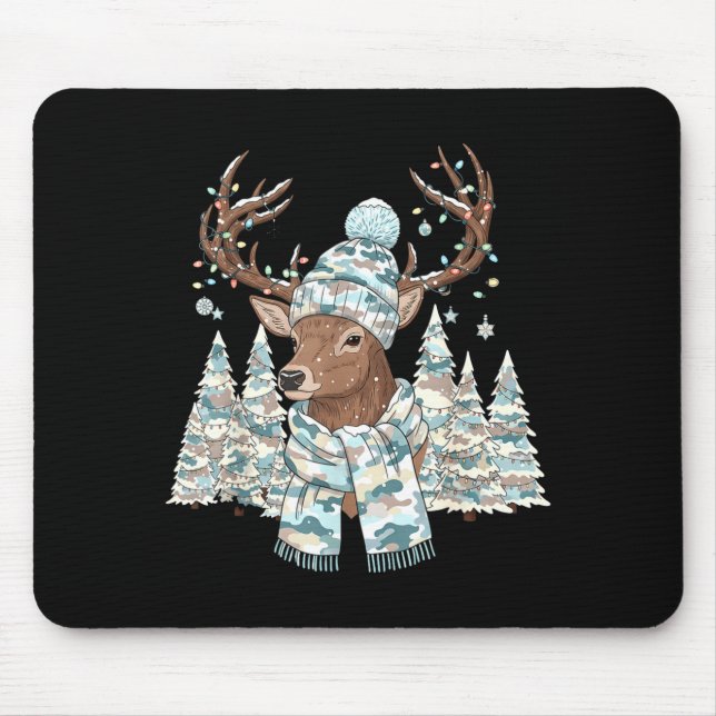 Christmas Camo Hunting Reindeer Pajamas With Deer  Mouse Mat (Front)