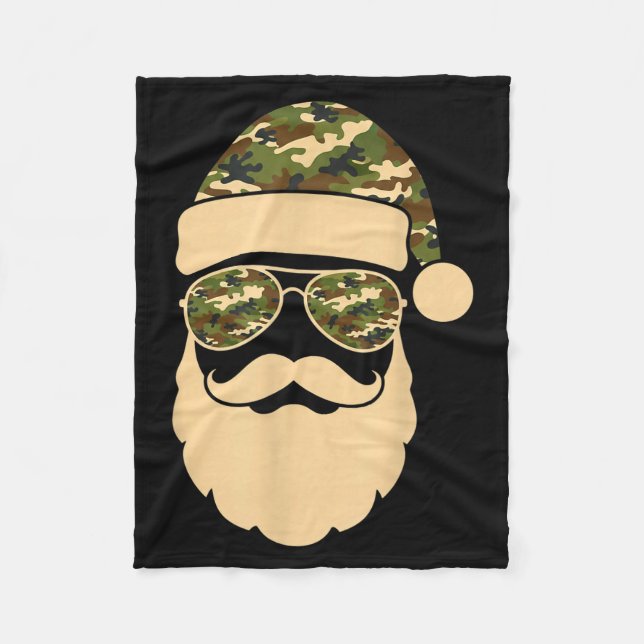 Christmas Camo Santa Sungles Hat Beard Cool Milita Fleece Blanket (Front)