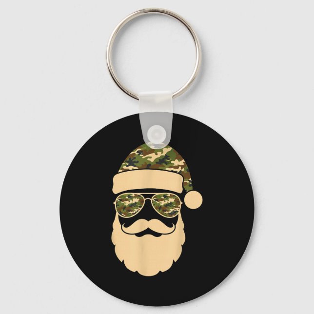 Christmas Camo Santa Sungles Hat Beard Cool Milita Key Ring (Front)