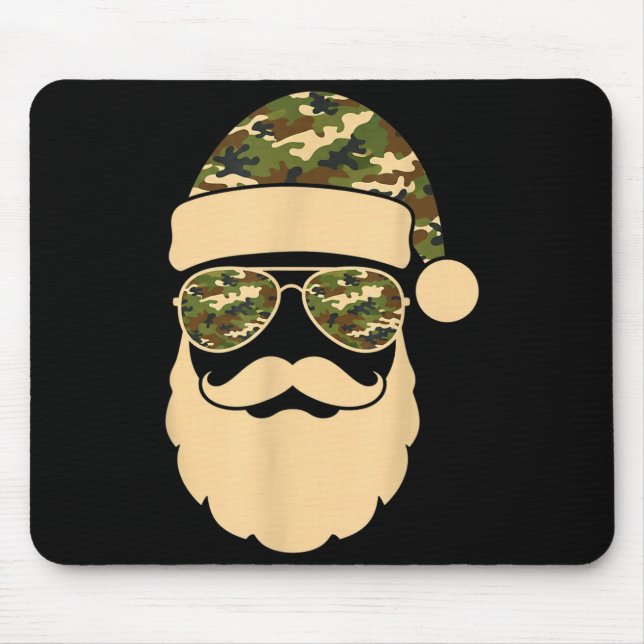 Christmas Camo Santa Sungles Hat Beard Cool Milita Mouse Mat (Front)