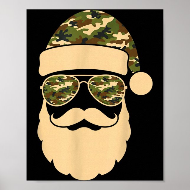 Christmas Camo Santa Sungles Hat Beard Cool Milita Poster (Front)